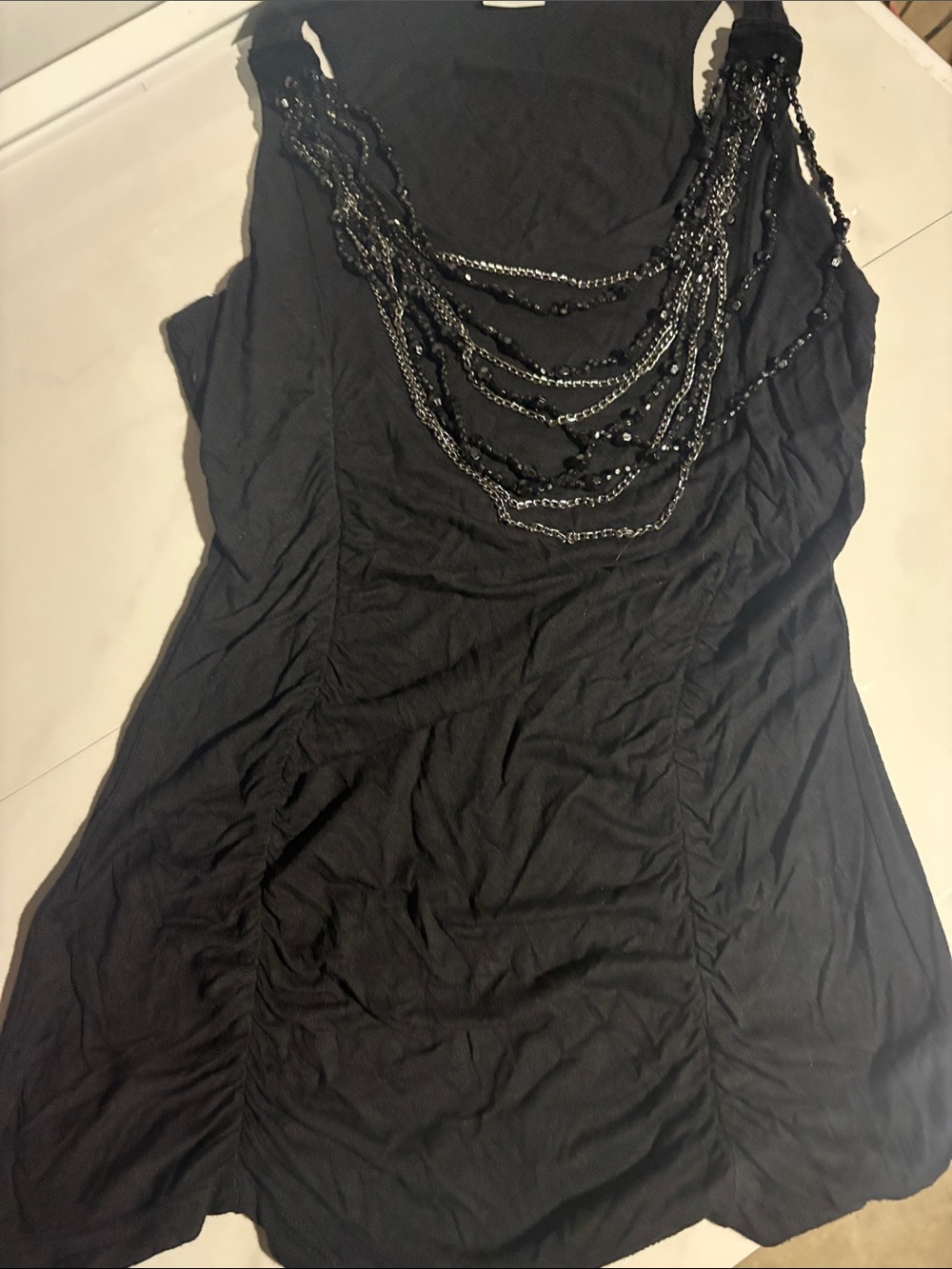 Y2K Suzy Shier Black Beaded Chain Detail Tank Top